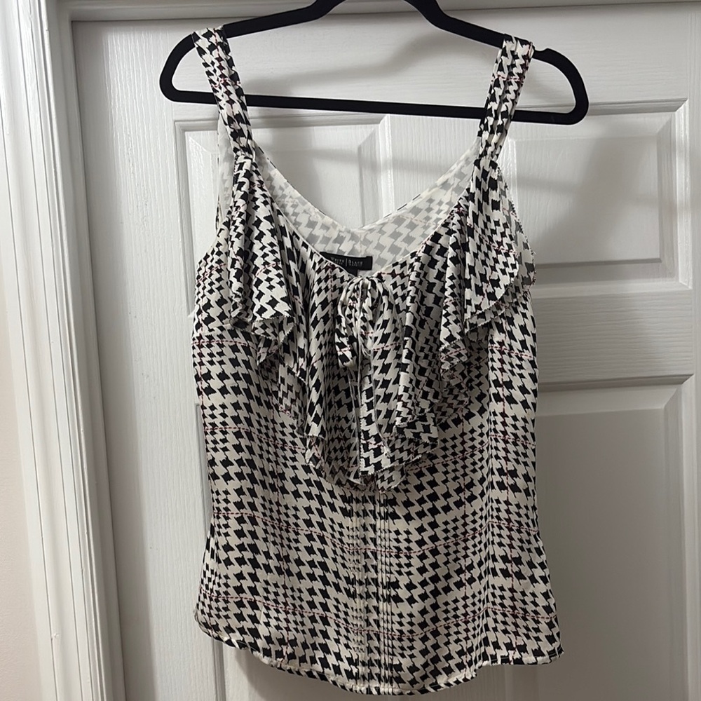 White House Black Market Black and White Houndstooth Ruffle Camisole